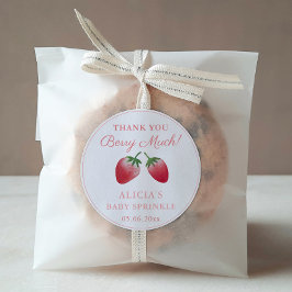 Pegatina Redonda Gracias Berry Mucha fresa Favor Rosa Rojo