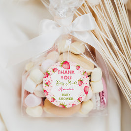 Pegatina Redonda Gracias Berry Mucho Baby Shower Rosa Fresa