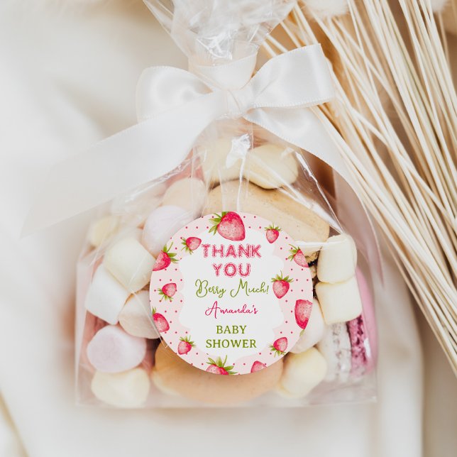 Pegatina Redonda Gracias Berry Mucho Baby Shower Rosa Fresa (Subido por el creador)