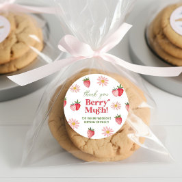 Pegatina Redonda Gracias, Berry, Mucho Chica De Cumpleaños De Fresa