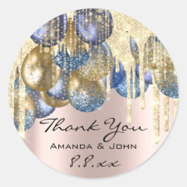 Pegatina Redonda Gracias BirthdaWedding Ballon Rosa de goteo de la 