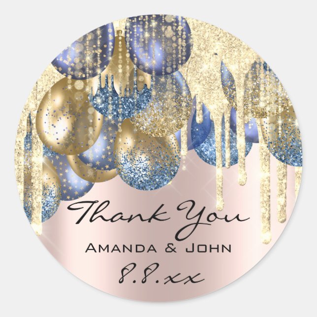 Pegatina Redonda Gracias BirthdaWedding Ballon Rosa de goteo de la  (Anverso)