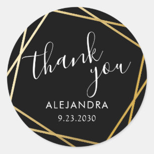 Pegatina Redonda Gracias Black Gold Geometric Modern Favor