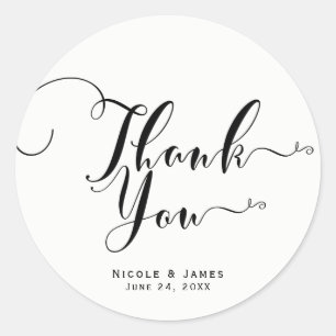 Pegatina Redonda Gracias Black Script Custom Wedding Favor