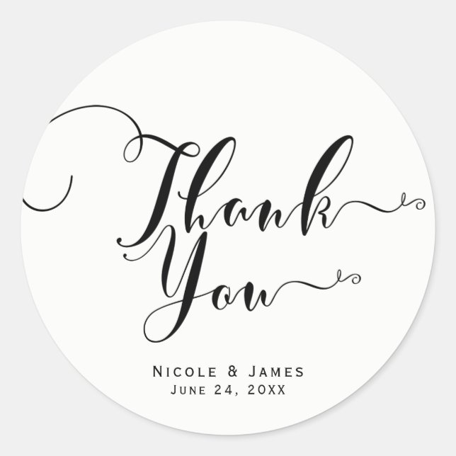 Pegatina Redonda Gracias Black Script Custom Wedding Favor (Anverso)