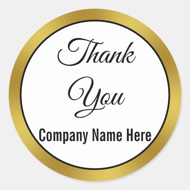 Pegatina Redonda Gracias Black White and Gold Business Name Text (Anverso)