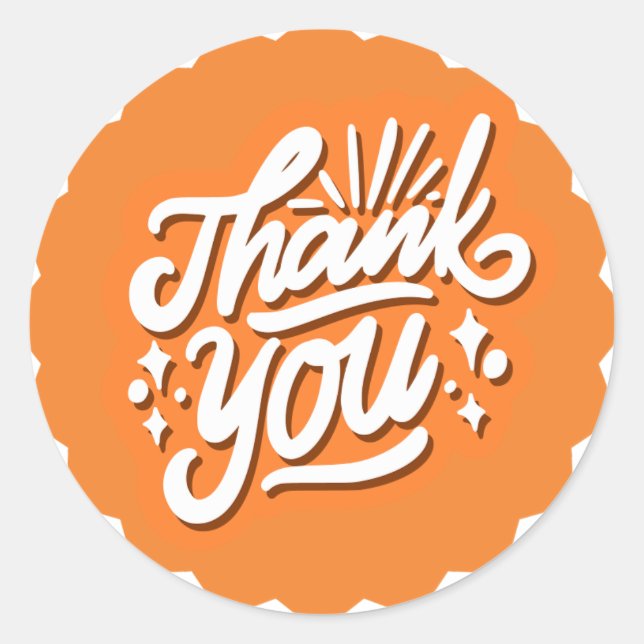 Pegatina Redonda Gracias Blanco sobre Naranja (Anverso)