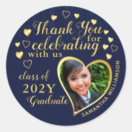 Pegatina Redonda Gracias Blue & Gold 2025 Graduation Party Favor