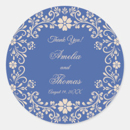Pegatina Redonda Gracias Boda Azul Ruso Mexicano
