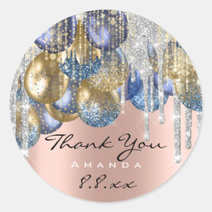 Pegatina Redonda Gracias Boda Birthday Ballons Rosa Blue Silver