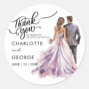 Pegatina Redonda Gracias Boda Bride Groom Back Watercolor