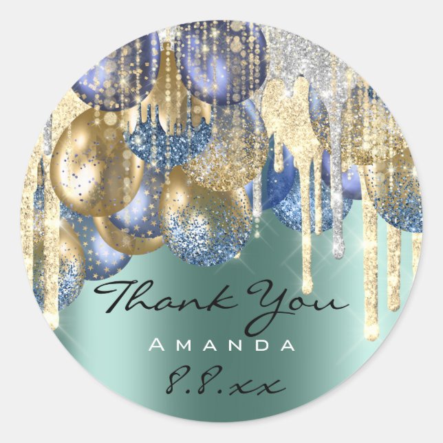 Pegatina Redonda Gracias Boda Cumpleaños Ballon Perforaciones Verde (Anverso)