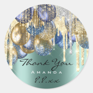 Pegatina Redonda Gracias Boda Cumpleaños Ballon Perforaciones Verde