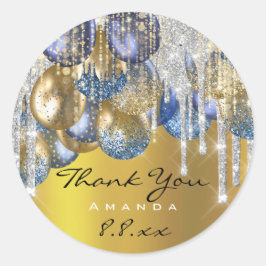 Pegatina Redonda Gracias Boda Cumpleaños Ballons Blue Silver Gold