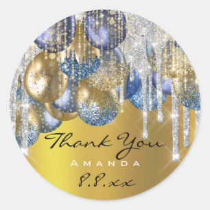 Pegatina Redonda Gracias Boda Cumpleaños Ballons Blue Silver Gold