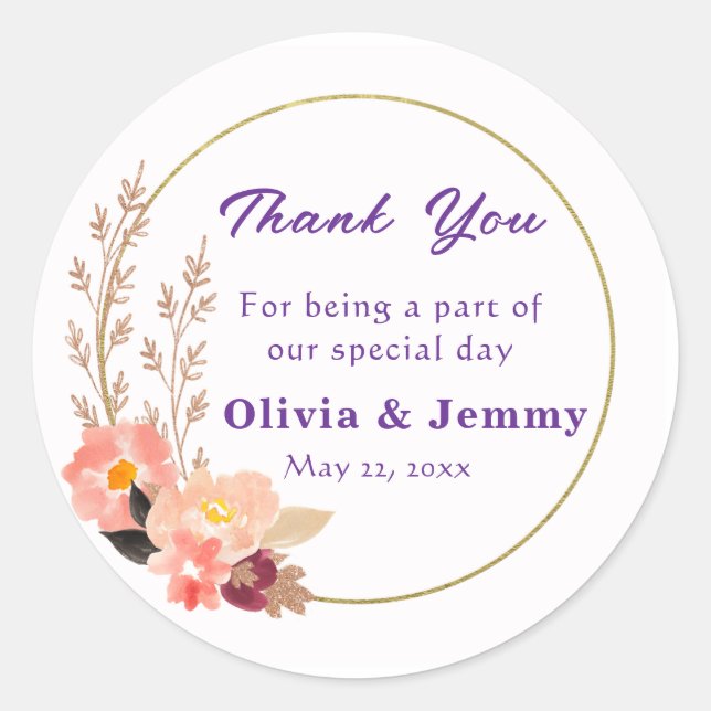 Pegatina Redonda Gracias Boda de Cute de Peach (Anverso)