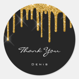 Pegatina Redonda Gracias Boda de nombres Black Round Gold Drips