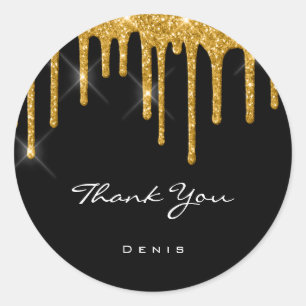 Pegatina Redonda Gracias Boda de nombres Black Round Gold Drips