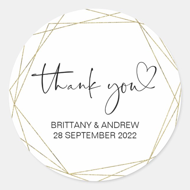 Pegatina Redonda Gracias Boda Favor Traer Bag Jar Cute Oro (Anverso)