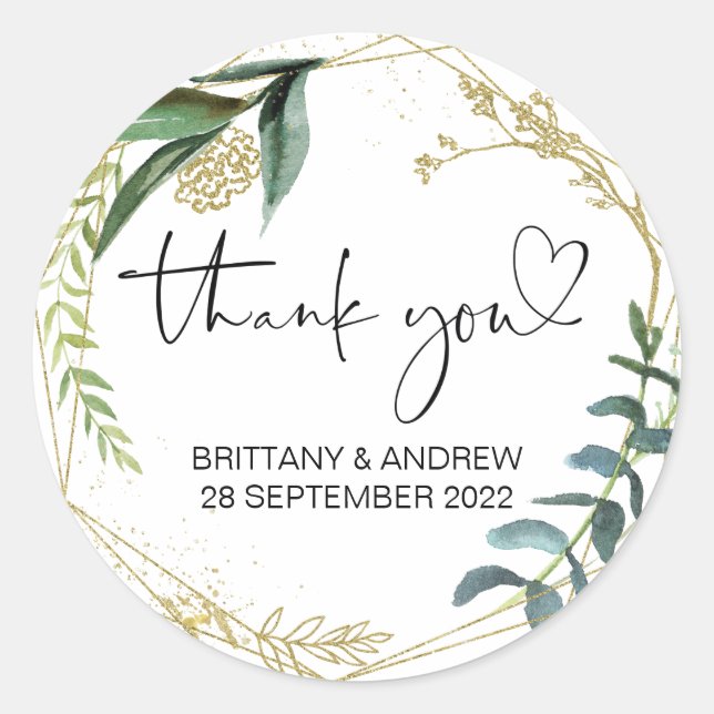 Pegatina Redonda Gracias Boda Favor Traer Bag Jar Eucalyptus (Anverso)