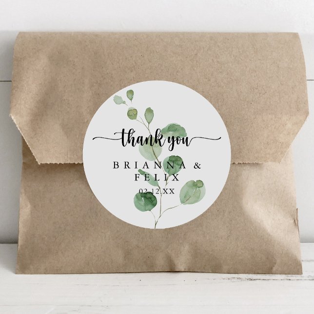 Pegatina Redonda Gracias Boda Green Delight Eucalyptus Favor (Subido por el creador)