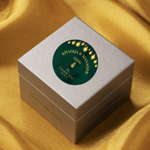 Pegatina Redonda Gracias Boda islámico del oro verde esmeralda