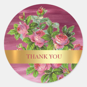 Pegatina Redonda Gracias, Boda Pink Aquarelle