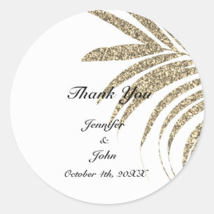 Pegatina Redonda Gracias Boda Purpurinoso de Palm Tree Gold Leaf