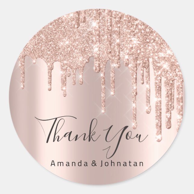 Pegatina Redonda Gracias Boda Rosa Purpurina Spark Lux (Anverso)