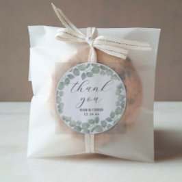 Pegatina Redonda Gracias Boda verde del eucalipto ruso