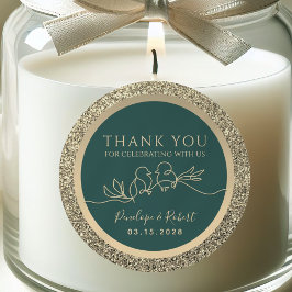 Pegatina Redonda Gracias Boda Verde Esmeralda