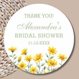 Pegatina Redonda Gracias Boho Amarillo Flor Silvestre Bridal Shower