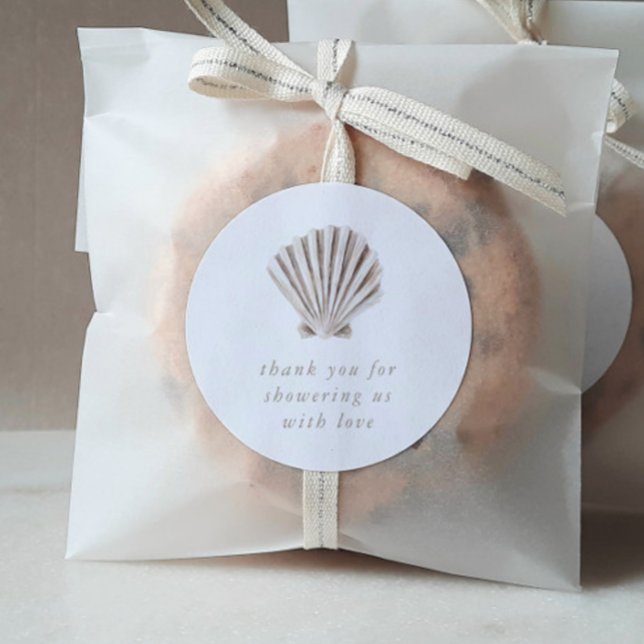 Pegatina Redonda Gracias Boho Beach Shell Baby Shower (Zazzle Thank you Boho Beach Shell Baby Shower Classic Round Sticker)