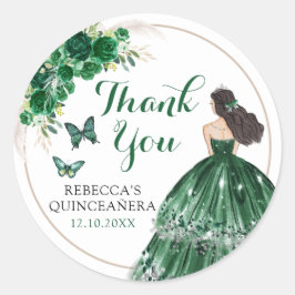 Pegatina Redonda Gracias Boho Emerald Green Quinceañera