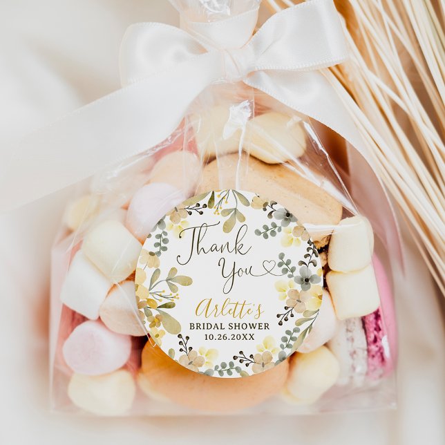Pegatina Redonda Gracias boho floral moda otoño ducha de novia (Thank you boho floral autumn chic bridal shower classic round sticker)
