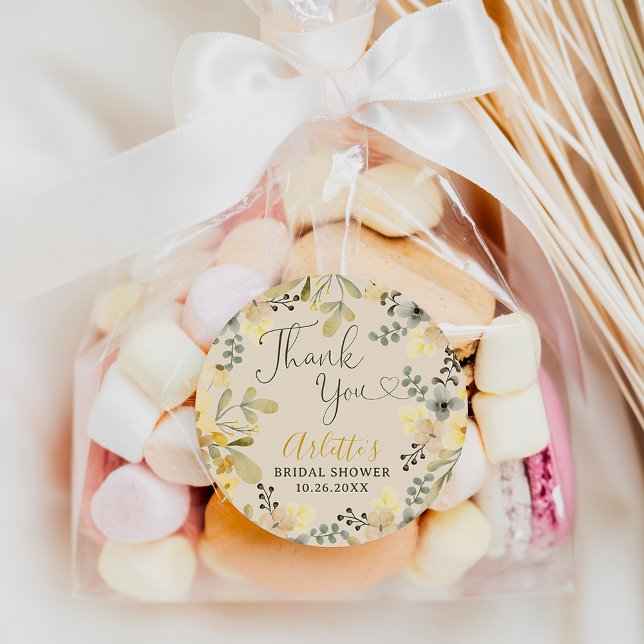 Pegatina Redonda Gracias boho floral moda otoño ducha de novia (Thank you boho floral autumn chic bridal shower classic round sticker)