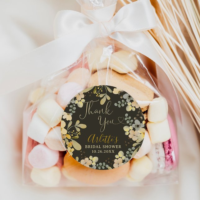 Pegatina Redonda Gracias boho floral otoño chic despedida de solter (Thank you boho floral autumn chic bridal shower classic round sticker)