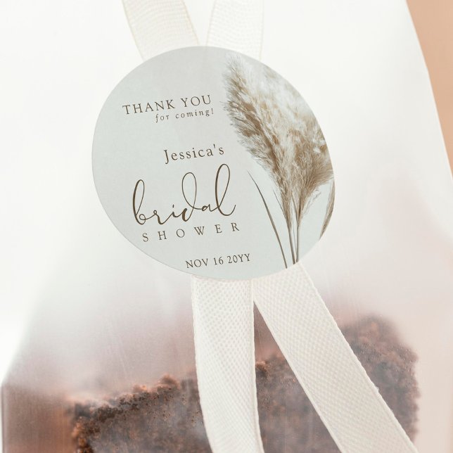 Pegatina Redonda Gracias Boho Fluffy Pampas Grass Bridal Shower (Subido por el creador)