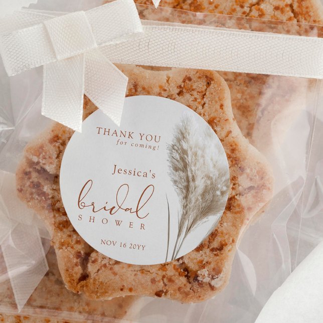 Pegatina Redonda Gracias Boho Fluffy Pampas Grass Bridal Shower (Subido por el creador)