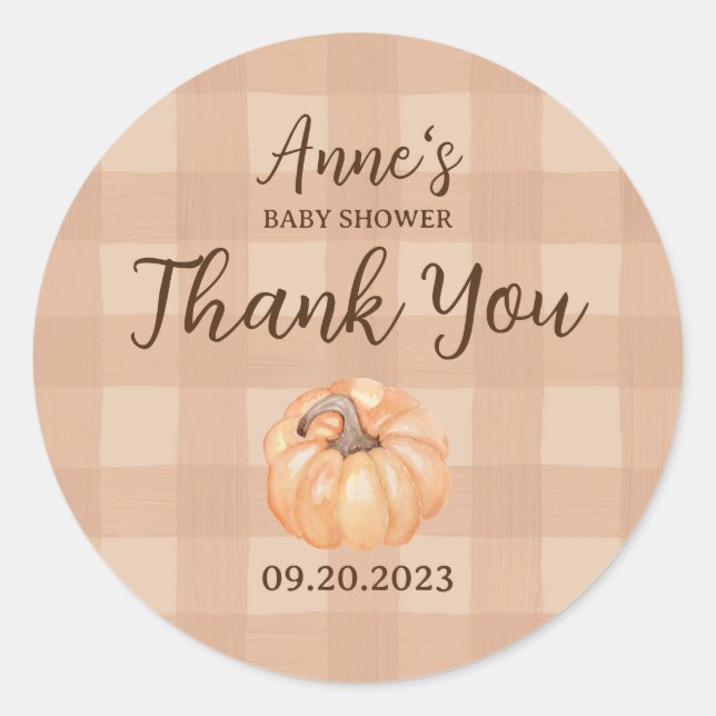 Pegatina Redonda Gracias Boho Little Pumpkin Baby Shower (Anverso)