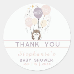 Pegatina Redonda Gracias Boho Pastel Hedgehog y Globos