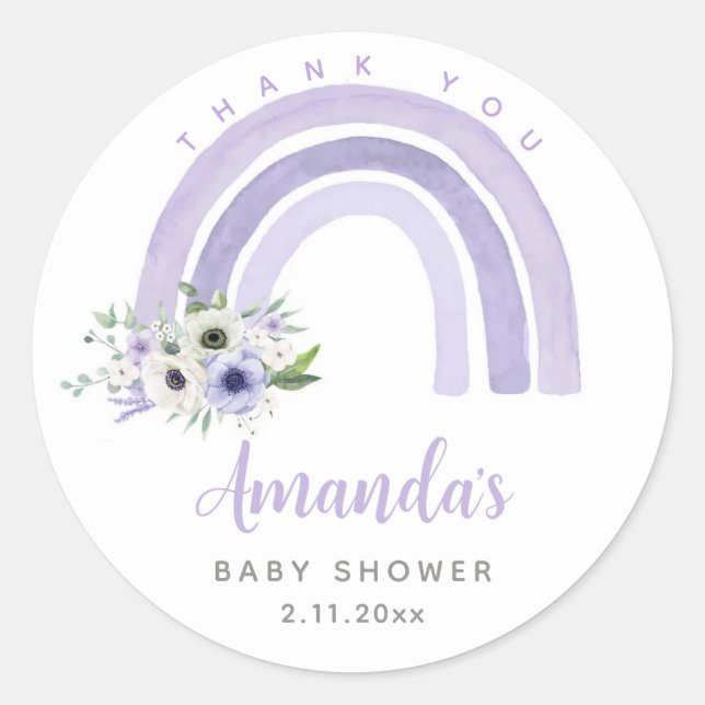 Pegatina Redonda Gracias Boho Rainbow Baby Shower Classic (Anverso)