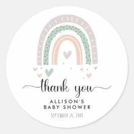 Pegatina Redonda Gracias Boho Rainbow Sage Baby Shower