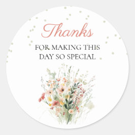 Pegatina Redonda Gracias Boho Wildflower Baby Shower