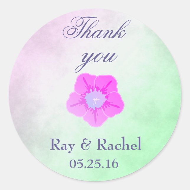 Pegatina Redonda Gracias Bonito Púrpura Flor (Anverso)
