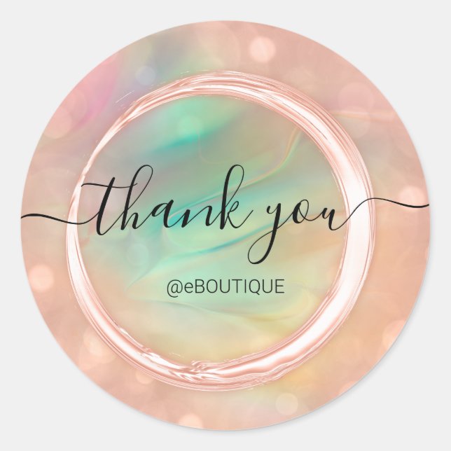 Pegatina Redonda Gracias Boutique Business Name Holograph Modern (Anverso)