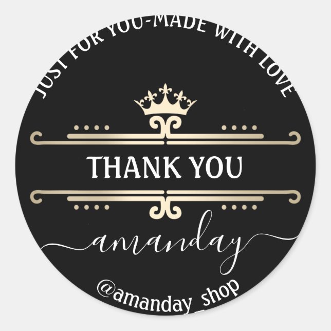 Pegatina Redonda Gracias Boutique Web Shop Royal Crown Black (Anverso)