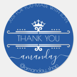Pegatina Redonda Gracias Boutique Web Shop Royal Crown Blue