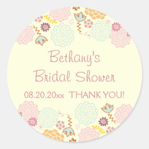 Pegatina Redonda Gracias Bridal Shower Fancy Moderna Floral