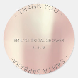 Pegatina Redonda Gracias Bridal Shower Pink Rose Pearly Champlain